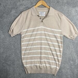 Stitches & Rivets Polo Sweater‎ Shirt Size XL Short Sleeve Beige White Stripe